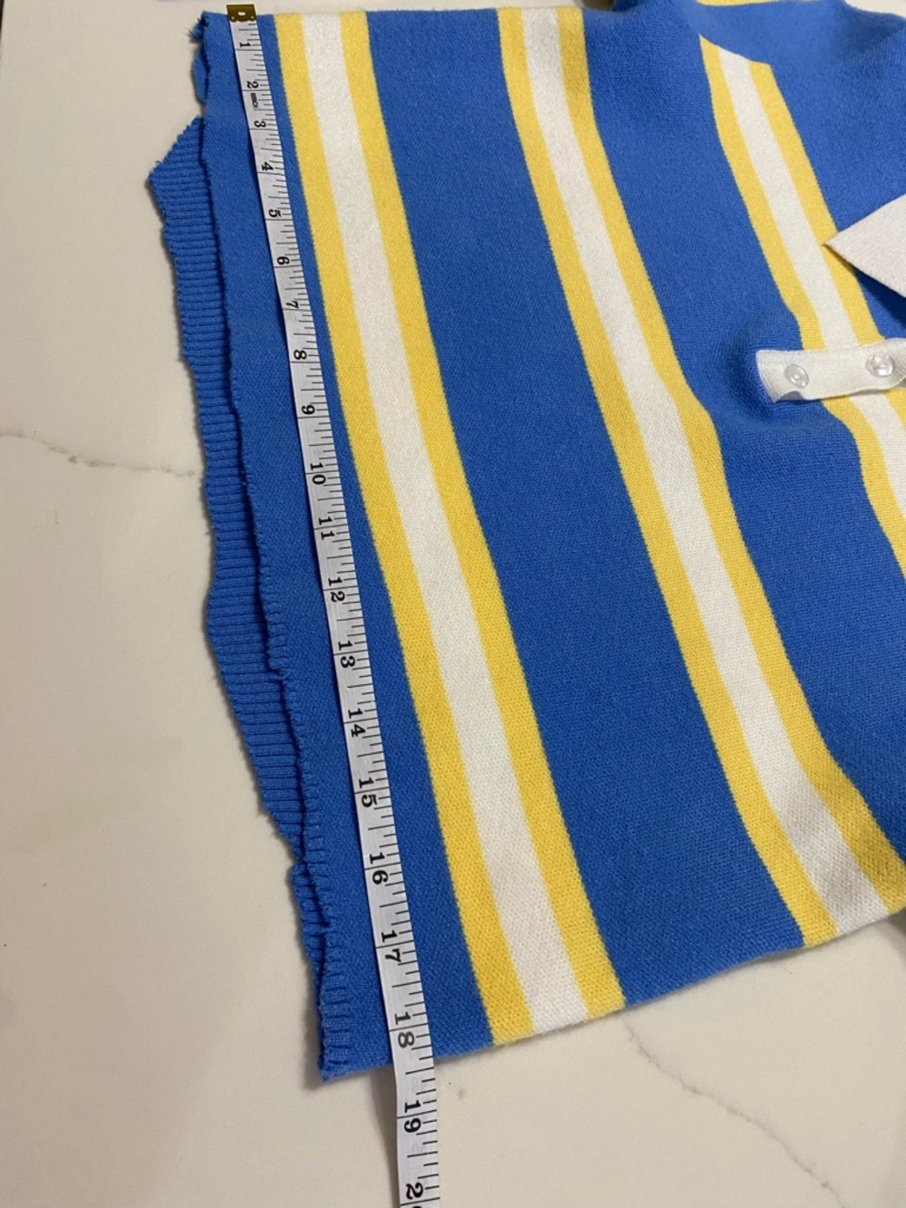 Woman’s Striped Crop Polo Top in Blue & Yellow SZ Medium - Picture 8 of 8